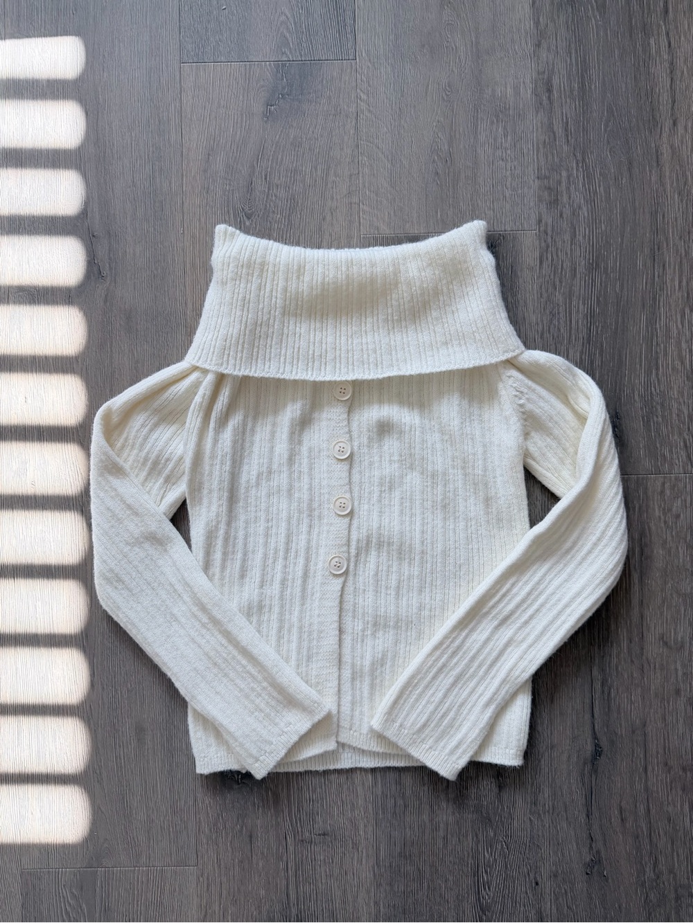 Elegant Cream Ribbed Off-the-Shoulder Knit Top 🍦 Wide Cowl Neck